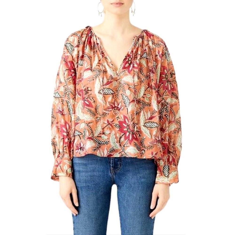 Antik Batik Kalao Floral Blouse Flowy Peasant Top